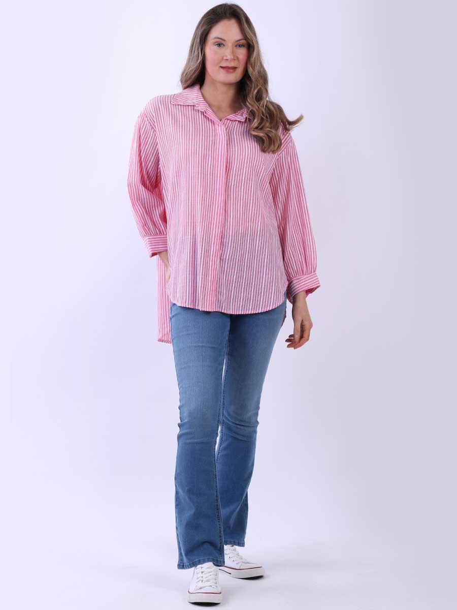 Women Stripy Collared Cotton Shirt