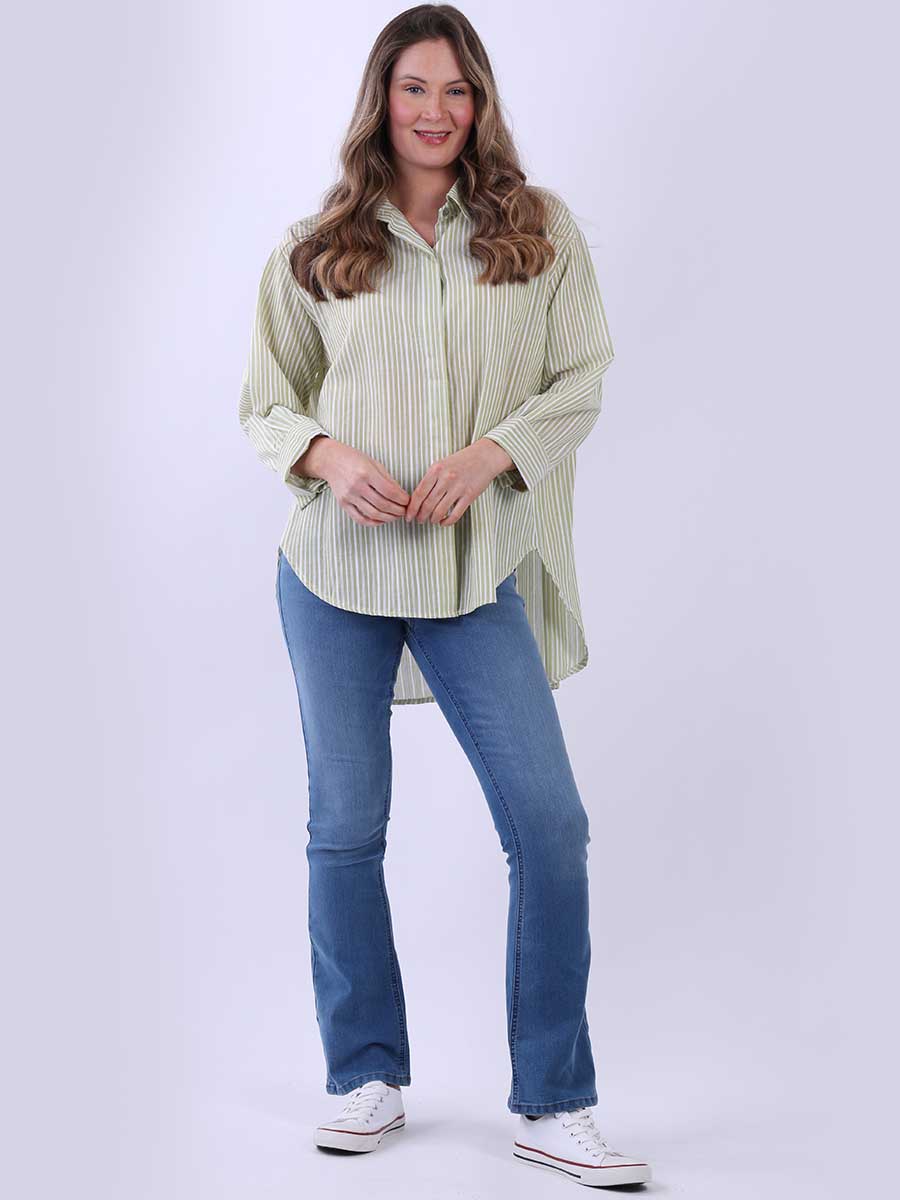 Women Stripy Collared Cotton Shirt