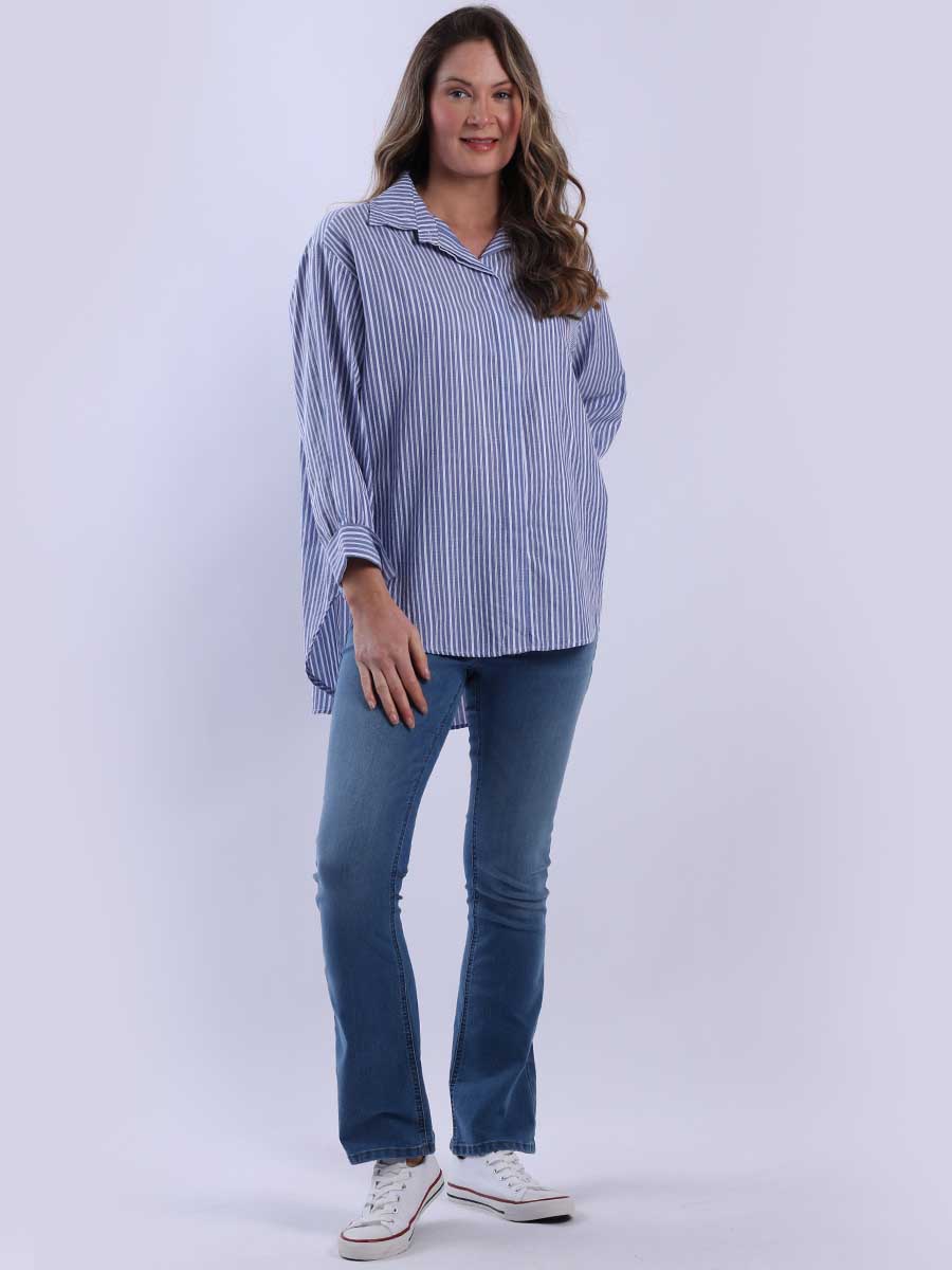 Women Stripy Collared Cotton Shirt