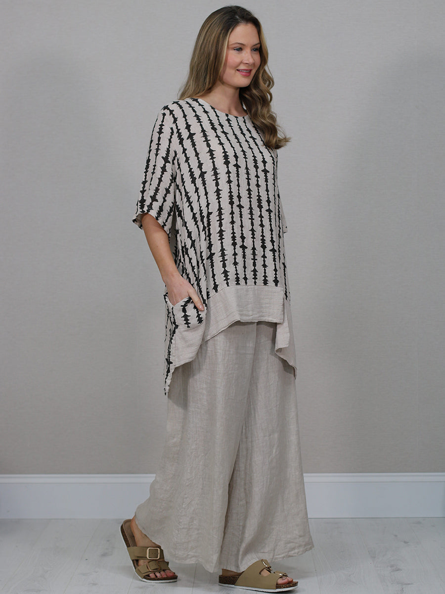 Made In Italy Printed Hi-Lo Linen Top