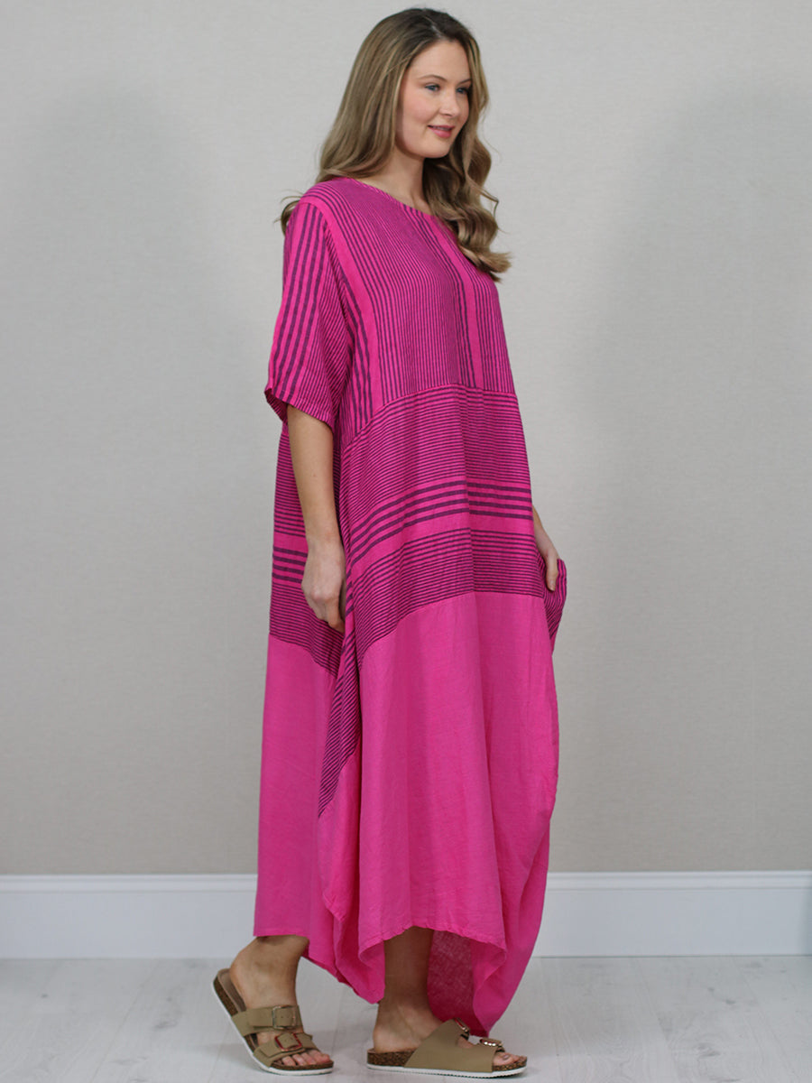 Summer Linen Lagenlook Stripy Dress