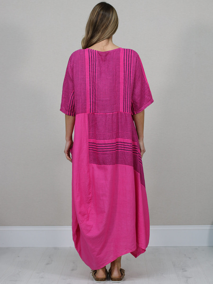 Summer Linen Lagenlook Stripy Dress
