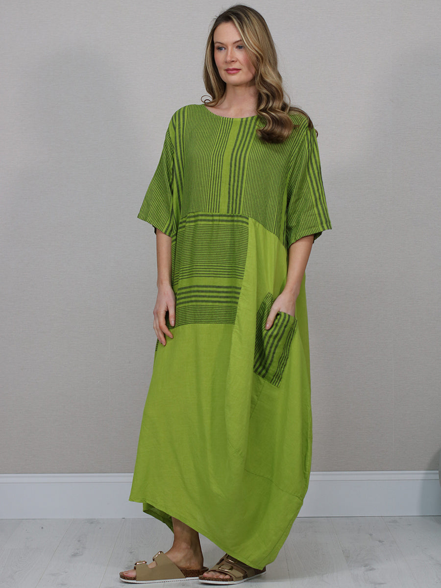 Summer Linen Lagenlook Stripy Dress