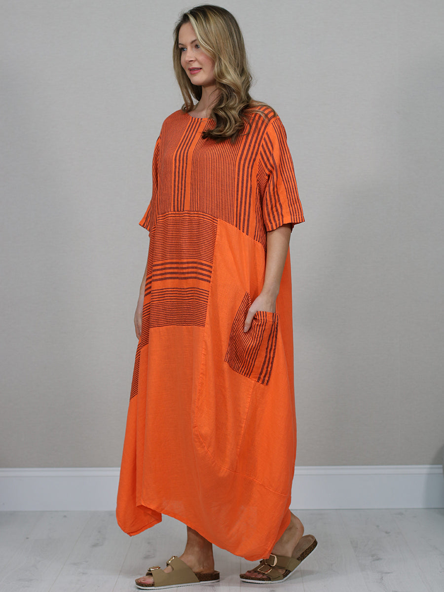 Summer Linen Lagenlook Stripy Dress