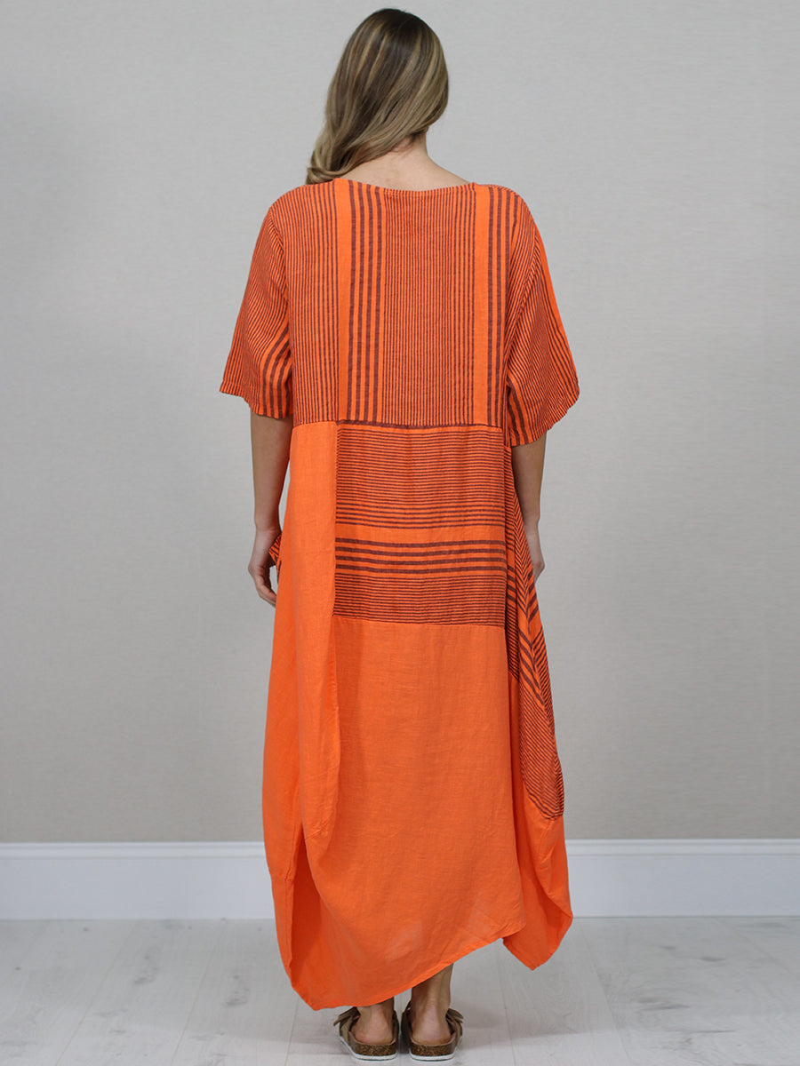 Summer Linen Lagenlook Stripy Dress