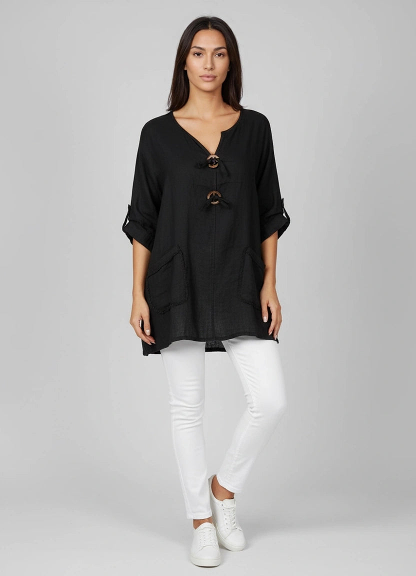 Plain Linen Blouse Black