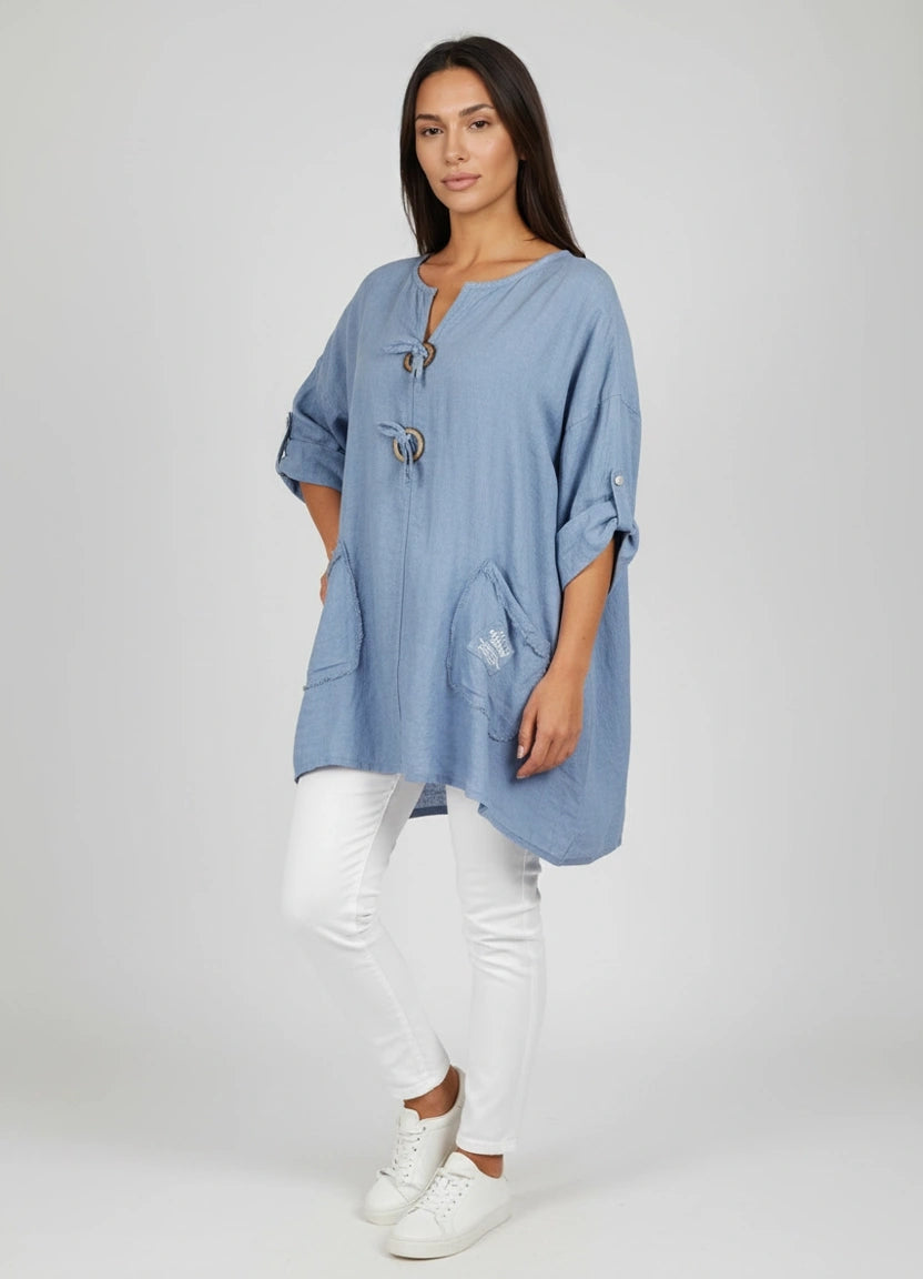 Plain Linen Blouse Denim