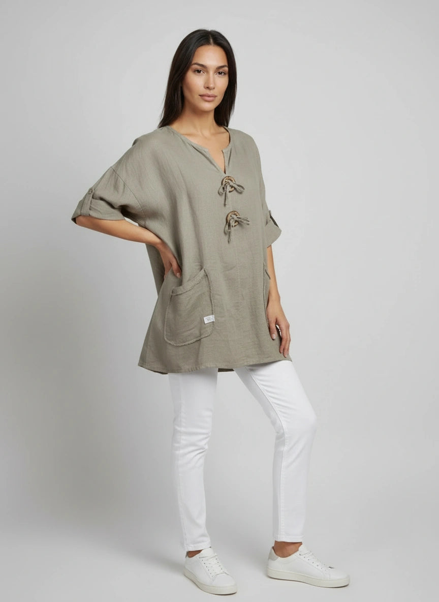 Plain Linen Blouse Mocha