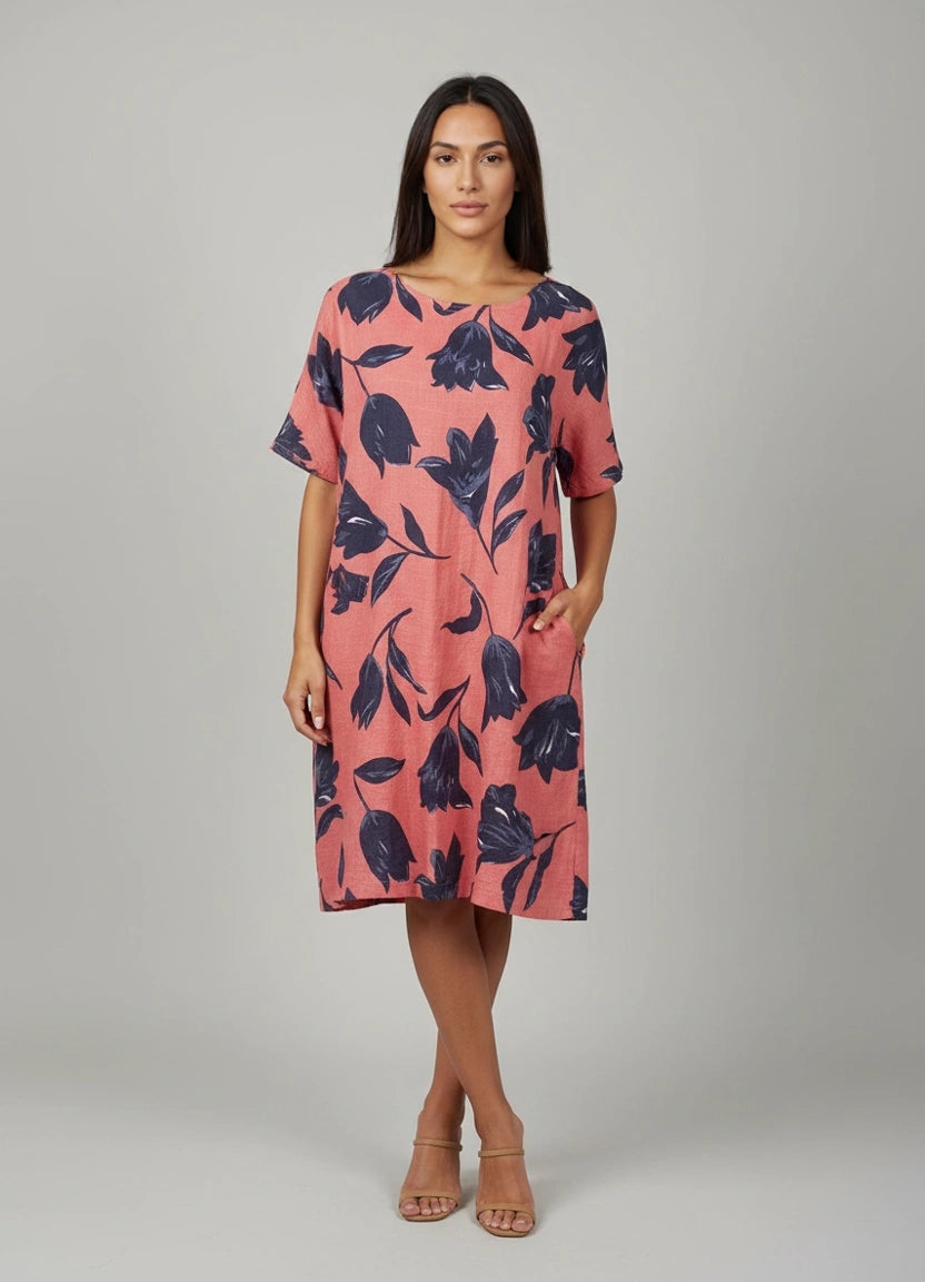 Lagenlook Cotton Dress Coral
