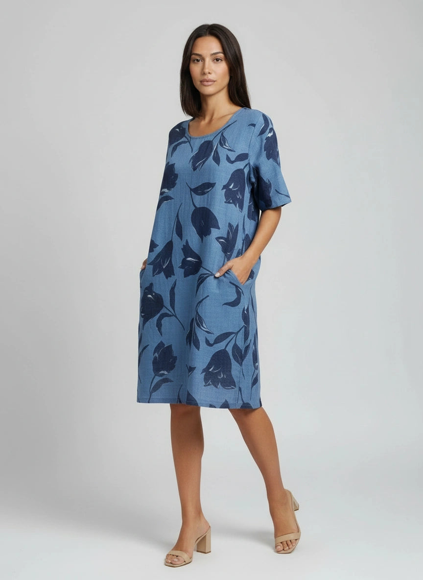 Lagenlook Cotton Dress Denim