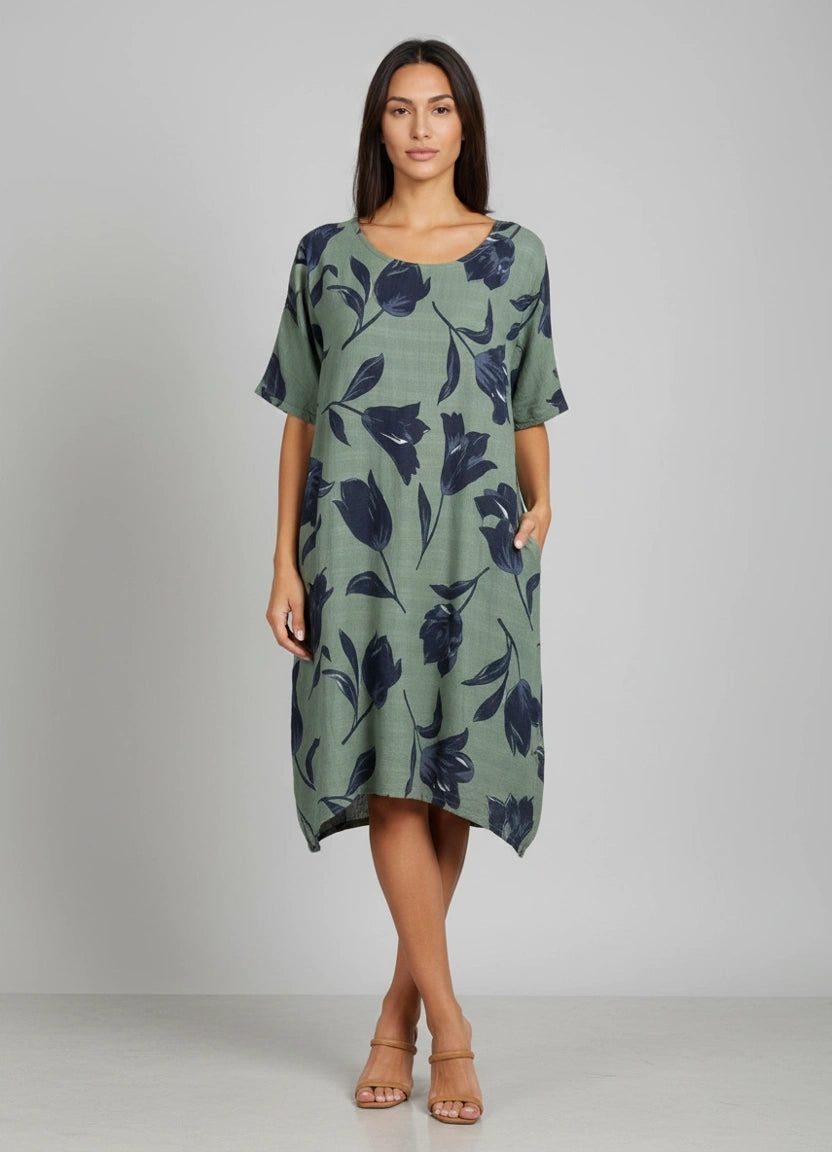 Lagenlook Cotton Dress Khaki