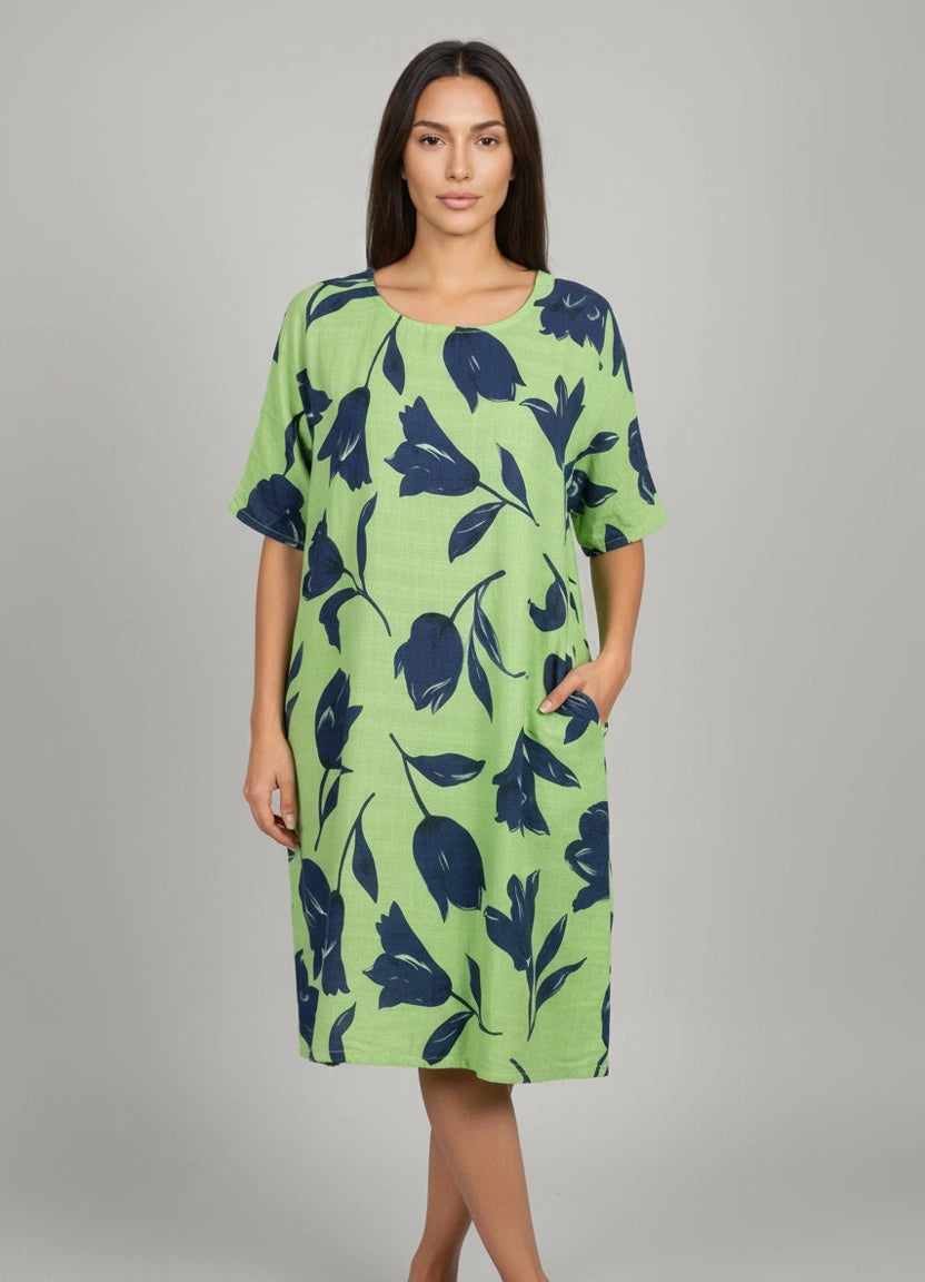 Lagenlook Cotton Dress Lime Green