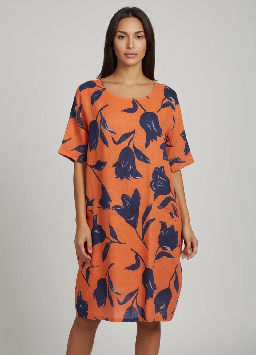 Lagenlook Cotton Dress Orange
