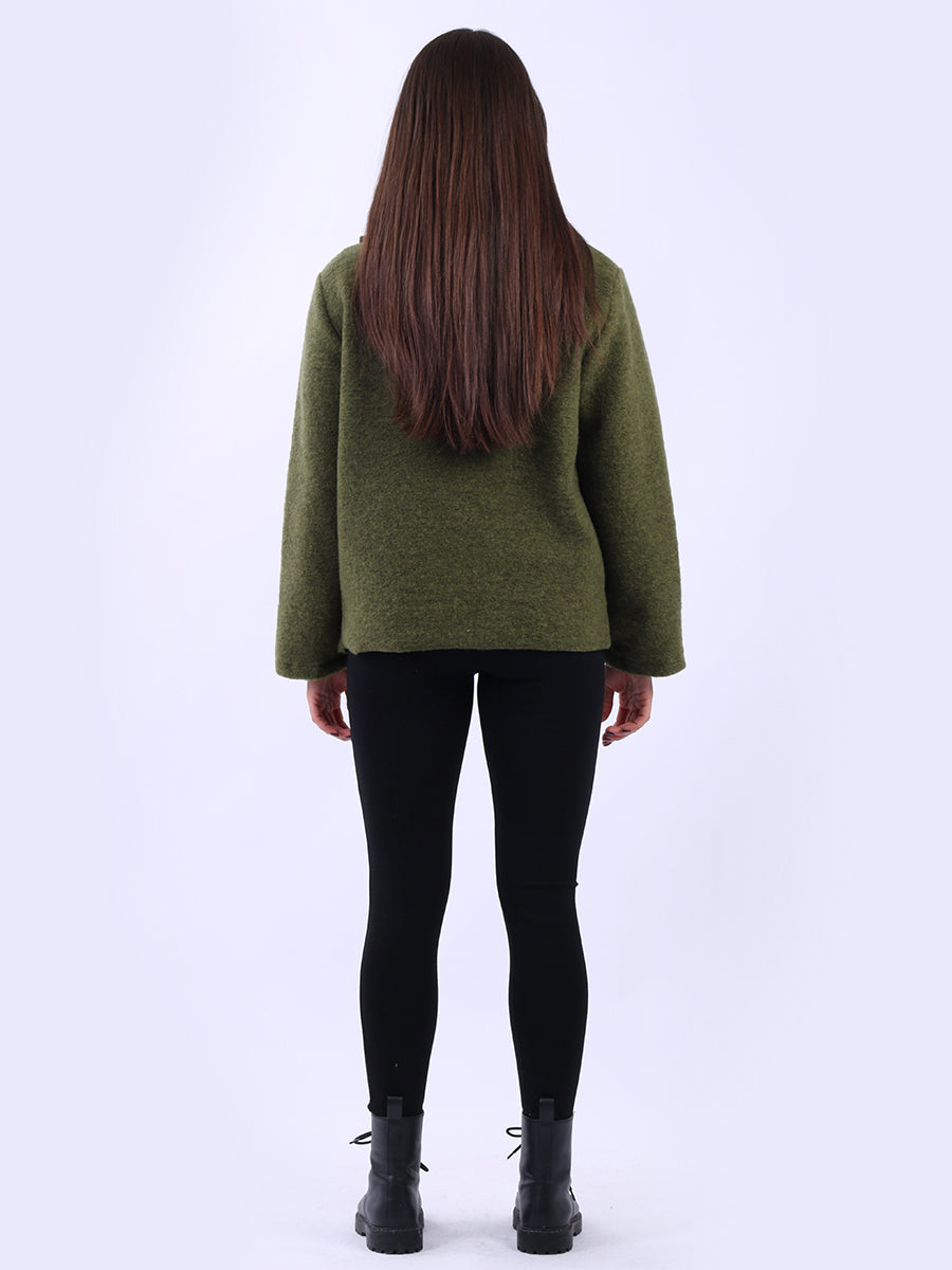 Solid Cowl Neck Ladies Wooly Jacket