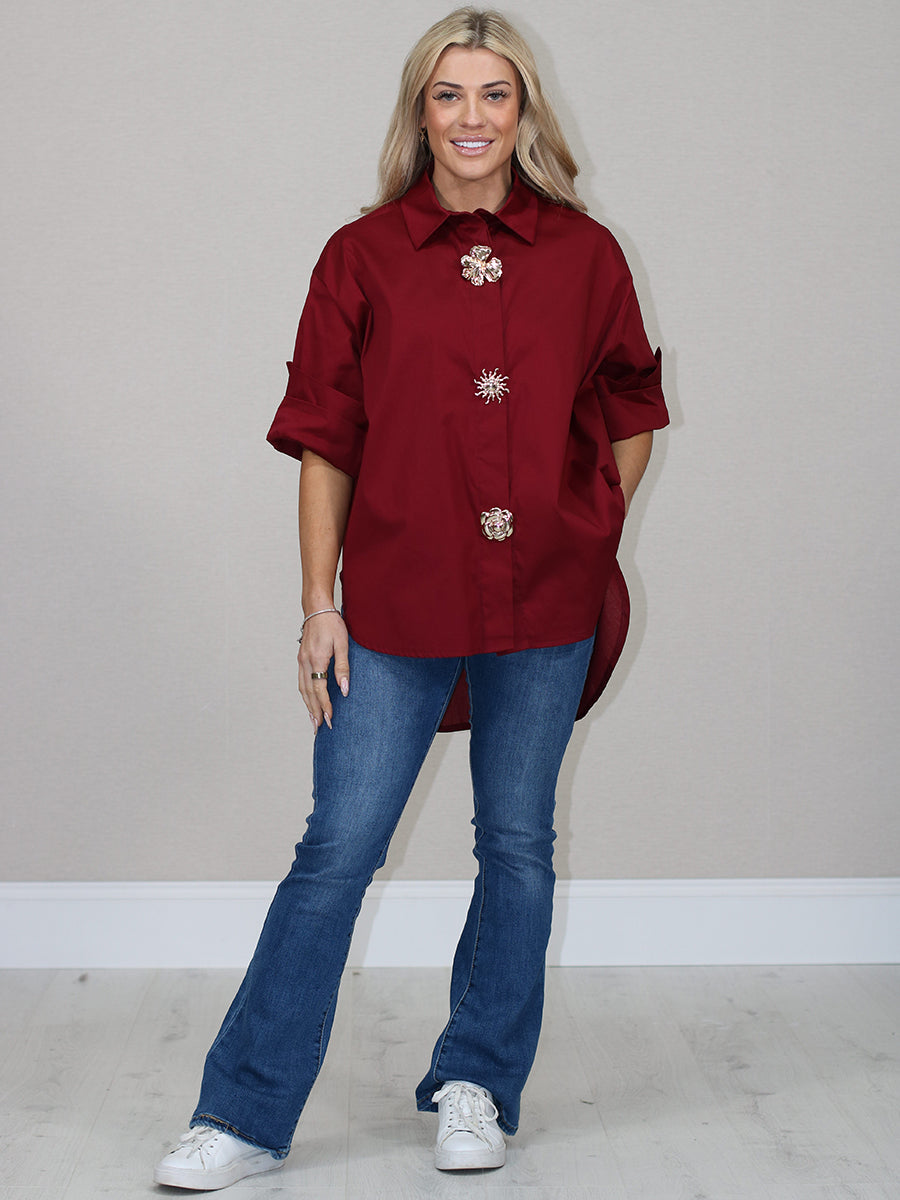 Button Down Cotton Shirt Wine