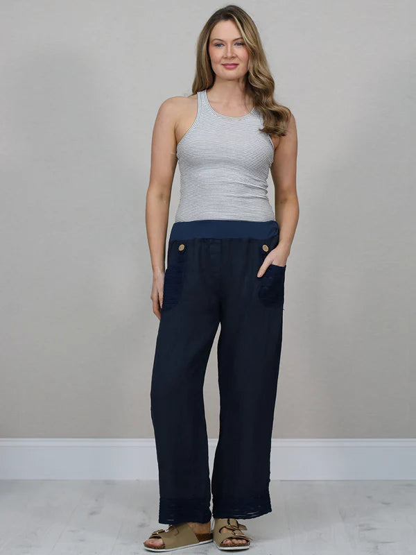 Solid Linen Wide Leg Trouser