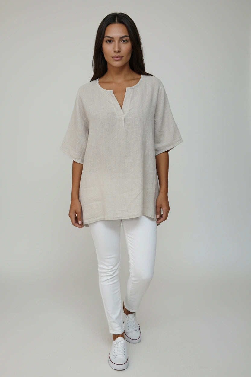 Made In Italy Plain Linen Baggy Top