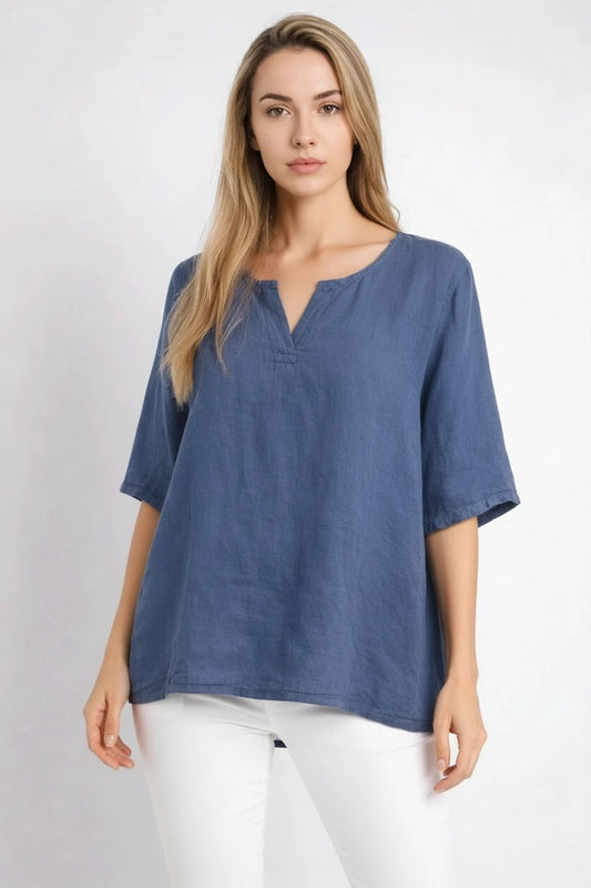 Plain Linen Shirt Denim