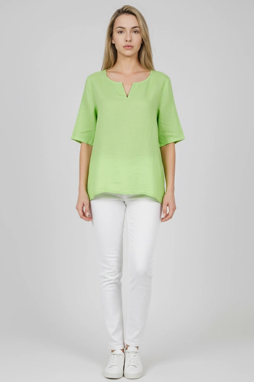 Plain Linen Shirt Lime Green