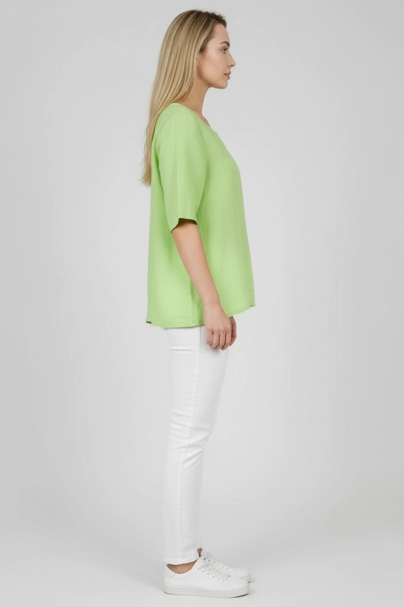 Made In Italy Plain Linen Baggy Top