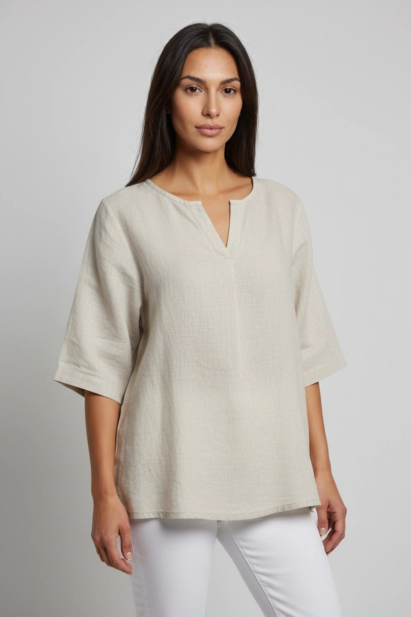 Plain Linen Shirt Beige
