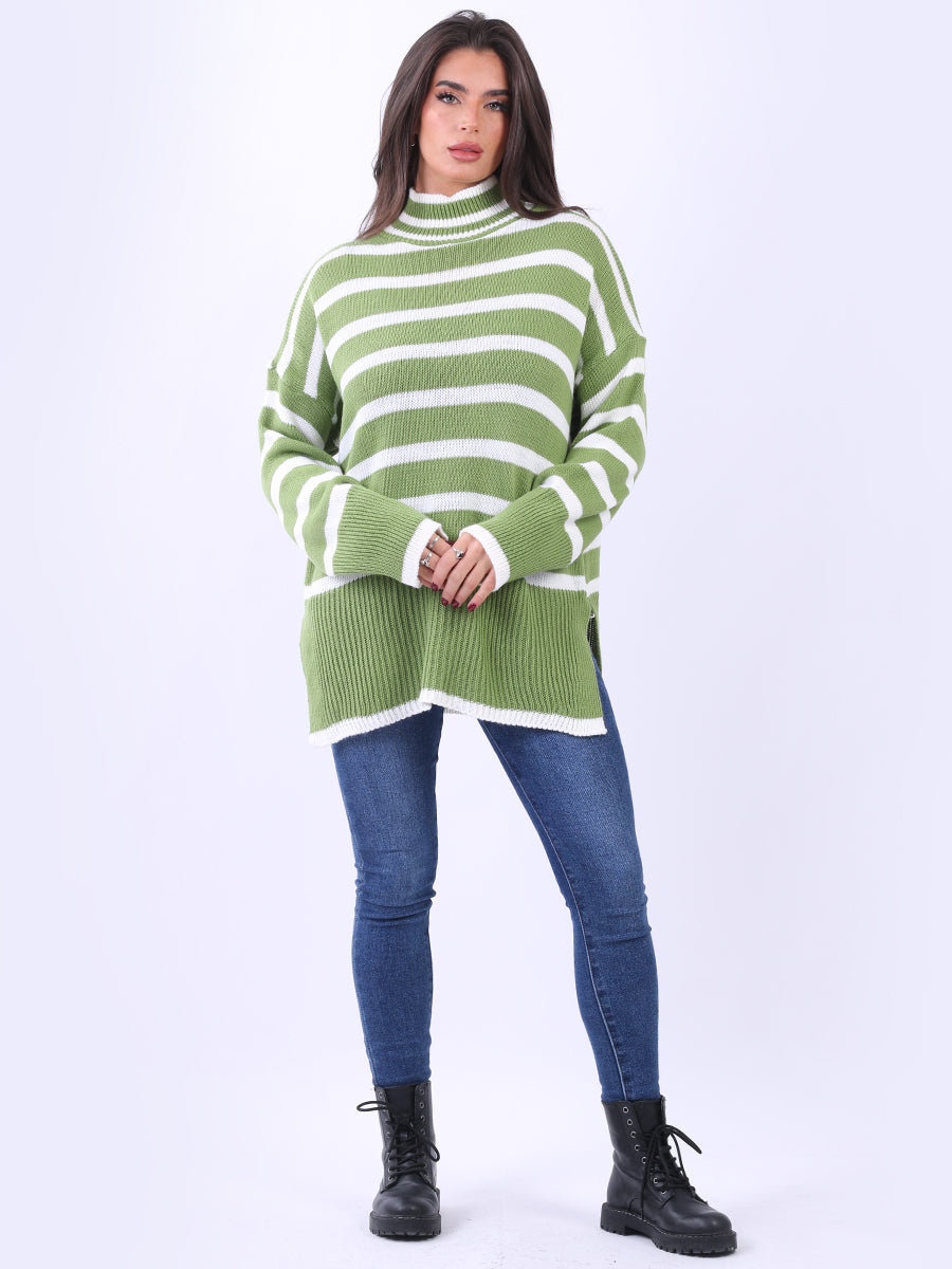 Ladies Stripy Woolen Oversized Baggy Jumper