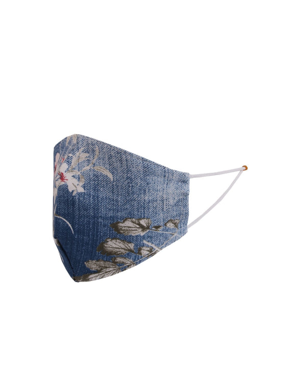 Floral Print Denim Cotton Washable Face Mask (PACK OF 5)