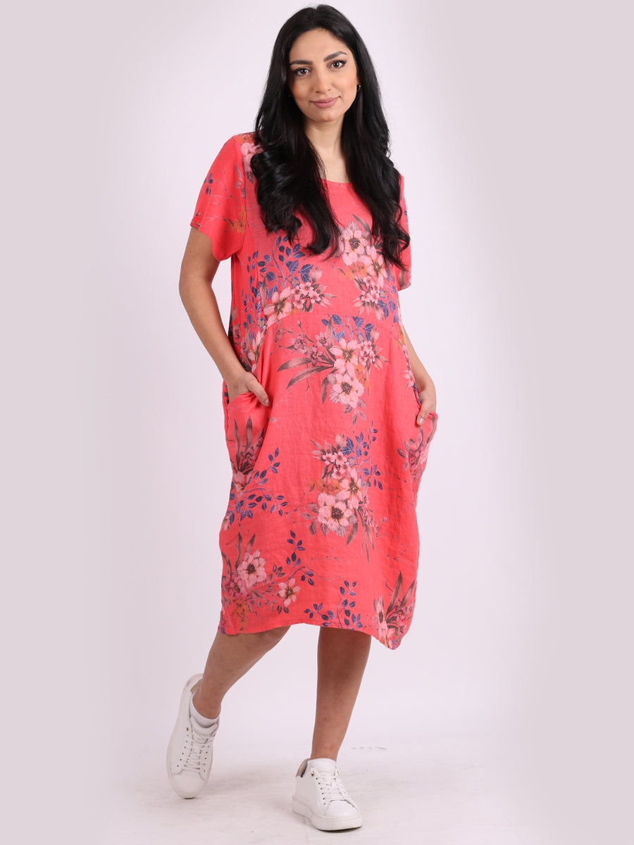 Chic Floral Print Ladies Linen Straight Dress
