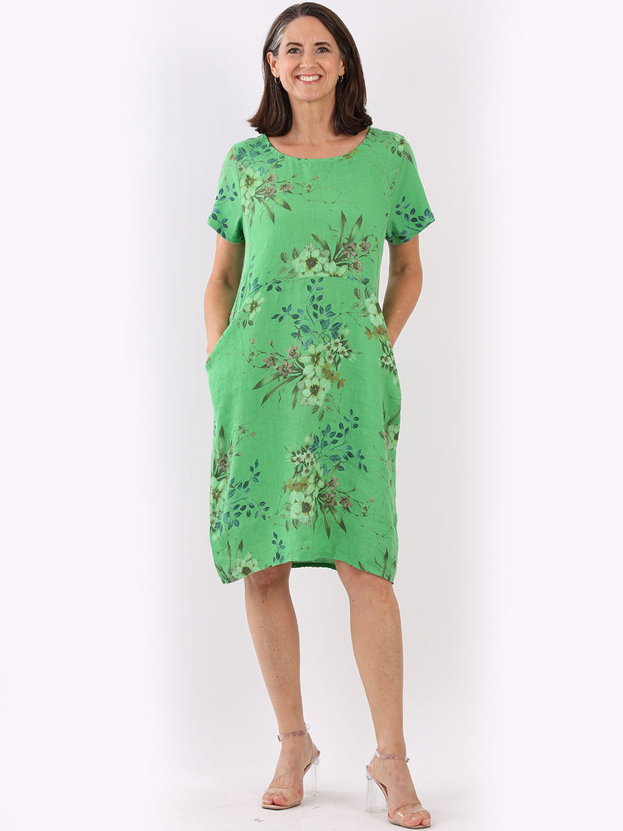 Chic Floral Print Ladies Linen Straight Dress