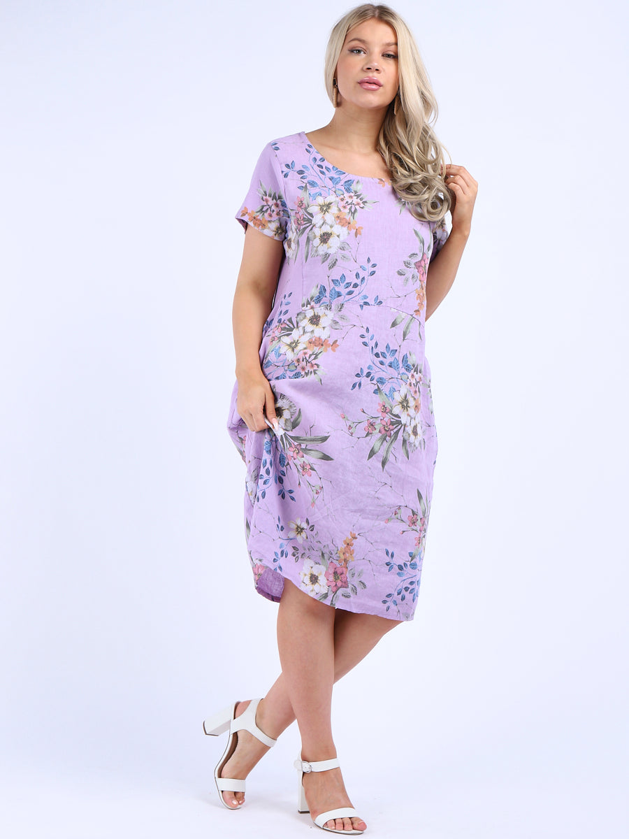 Chic Floral Print Ladies Linen Straight Dress