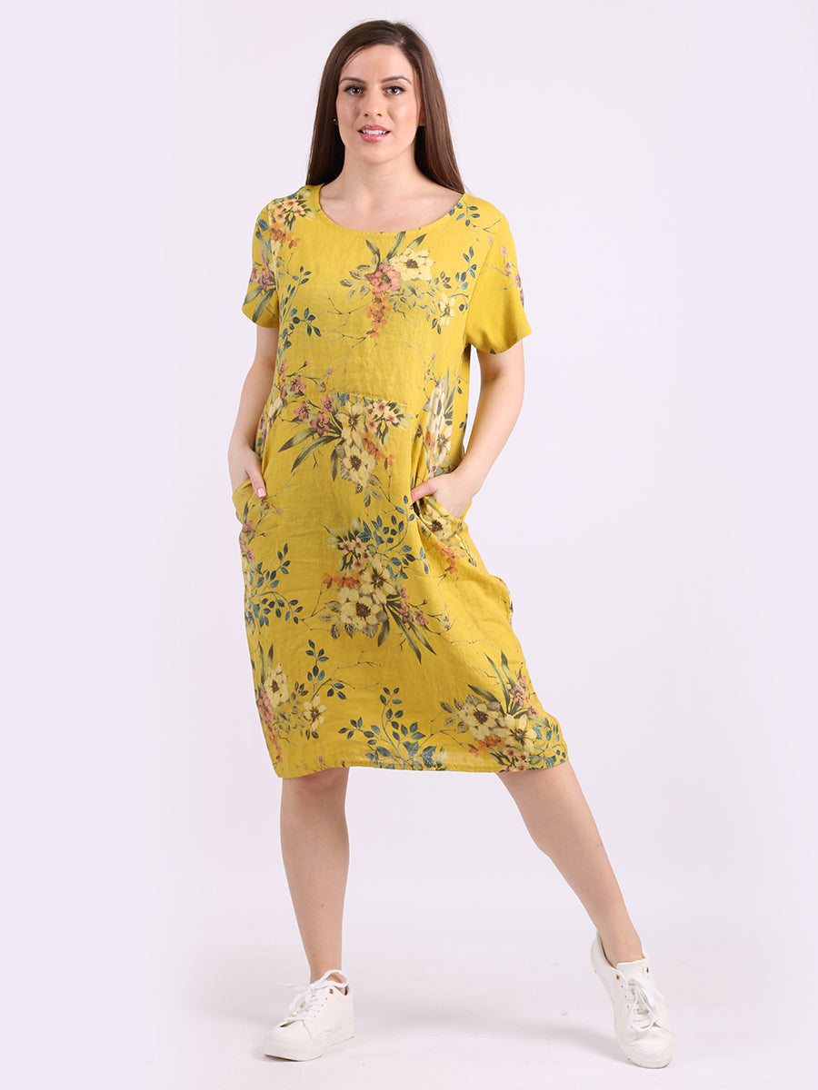 Chic Floral Print Ladies Linen Straight Dress