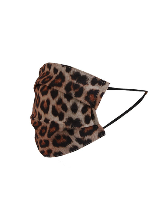Italian Leopard Print Pleated Cotton Washable face Masks-beige side