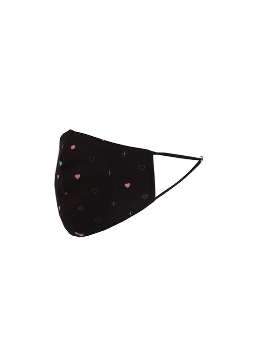 Italian Made Heart Print Cotton Face Masks-Black