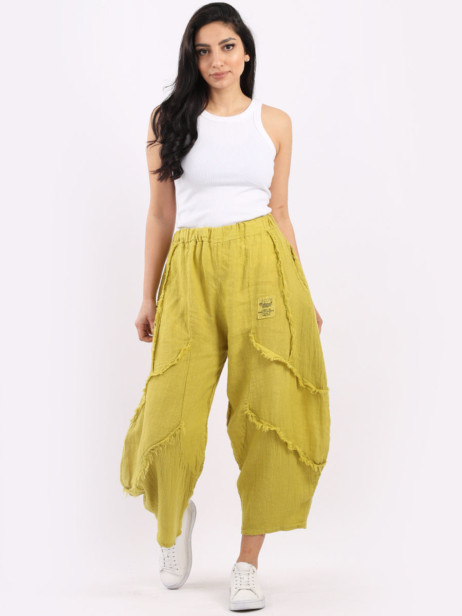Ladies Plain Linen Mesh Net  Slouchy Trouser