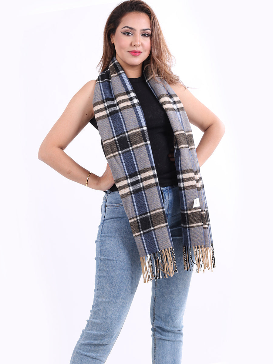 Ladies Multicolored Plaid Print Woolen Scarf
