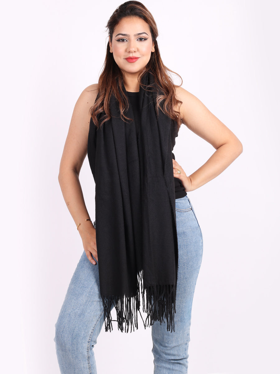 Plain Lana Wool Braided Tassels Ladies Scarf