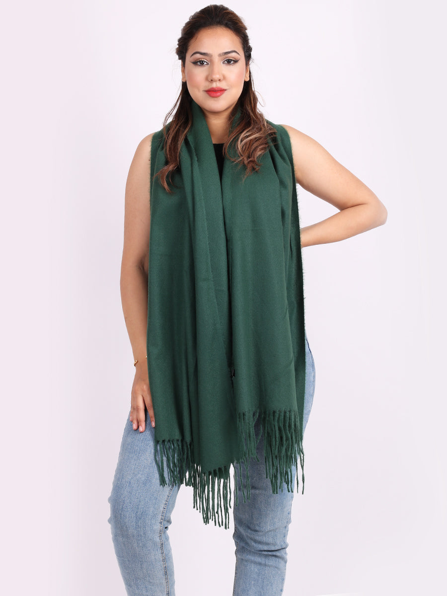 Plain Lana Wool Braided Tassels Ladies Scarf