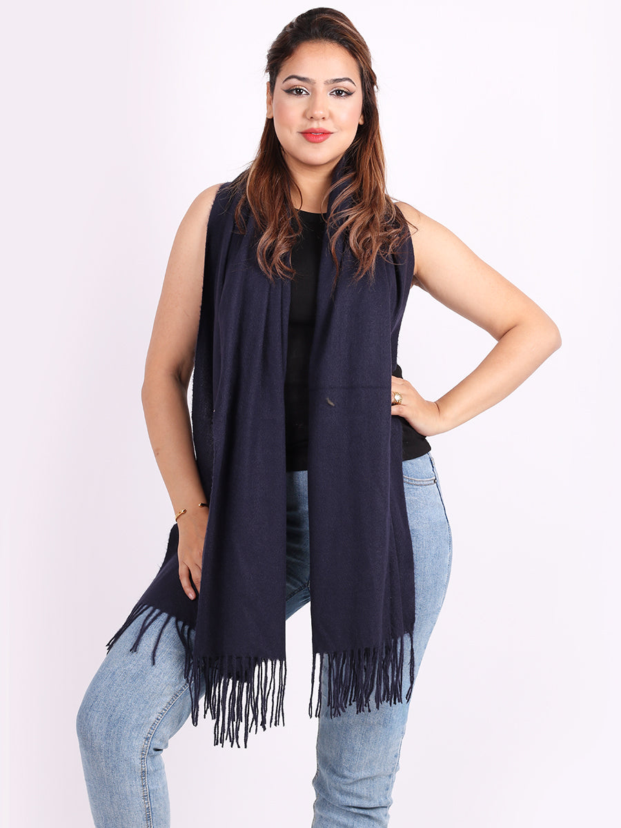Plain Lana Wool Braided Tassels Ladies Scarf