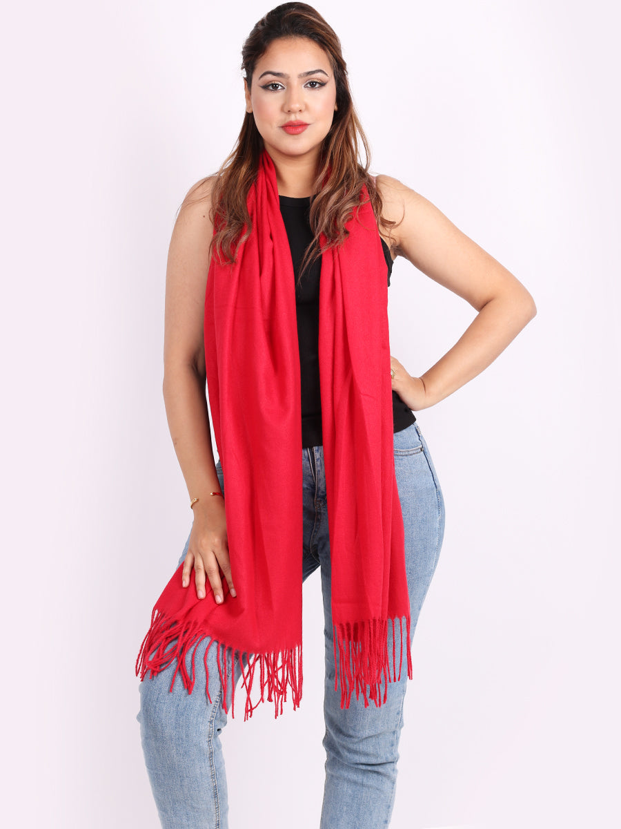 Plain Lana Wool Braided Tassels Ladies Scarf