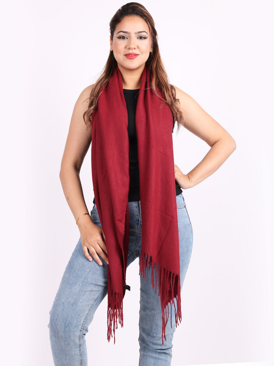 Plain Lana Wool Braided Tassels Ladies Scarf