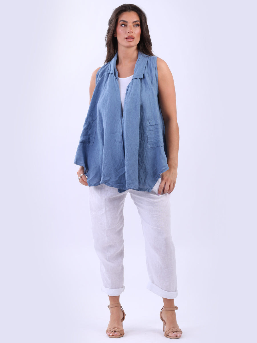 Ladies Drape Open Front Tank Linen Jacket