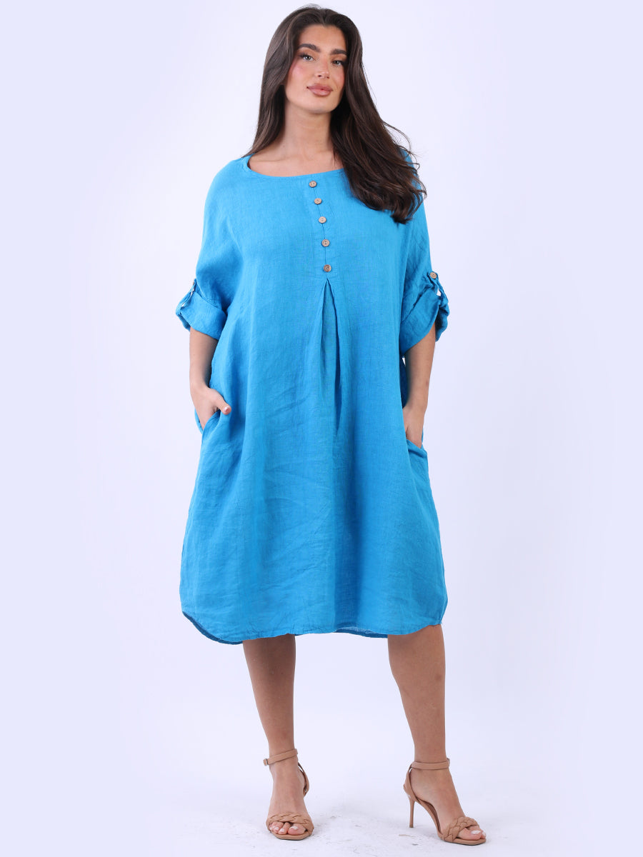 knee length dresses for ladies Ladies Women Italian Lagenlook Floral Print Pleat Back Linen Dress –  Texture Online main image 0