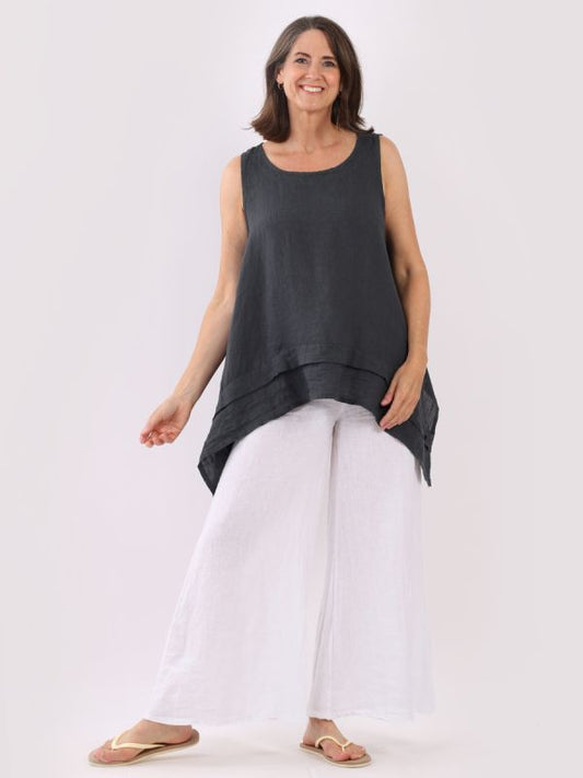 Plain Sleeveless Linen Tunic Tank Top