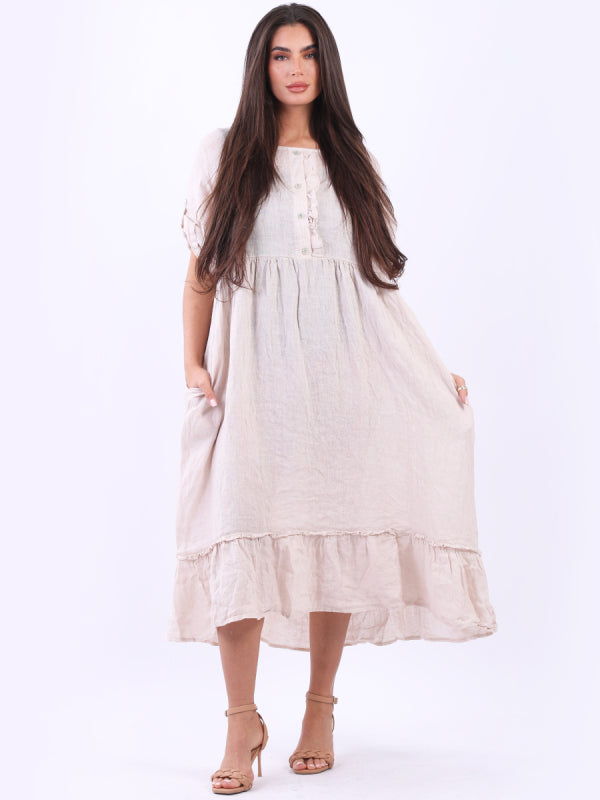 Plus Size Linen Lagenlook Ruffle Dress