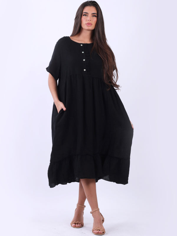 Plus Size Linen Lagenlook Ruffle Dress
