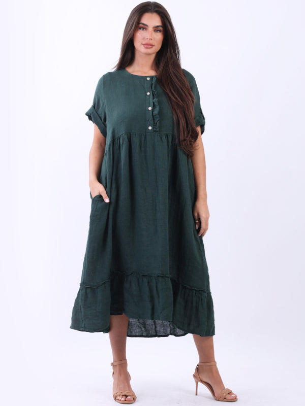 Plus Size Linen Lagenlook Ruffle Dress