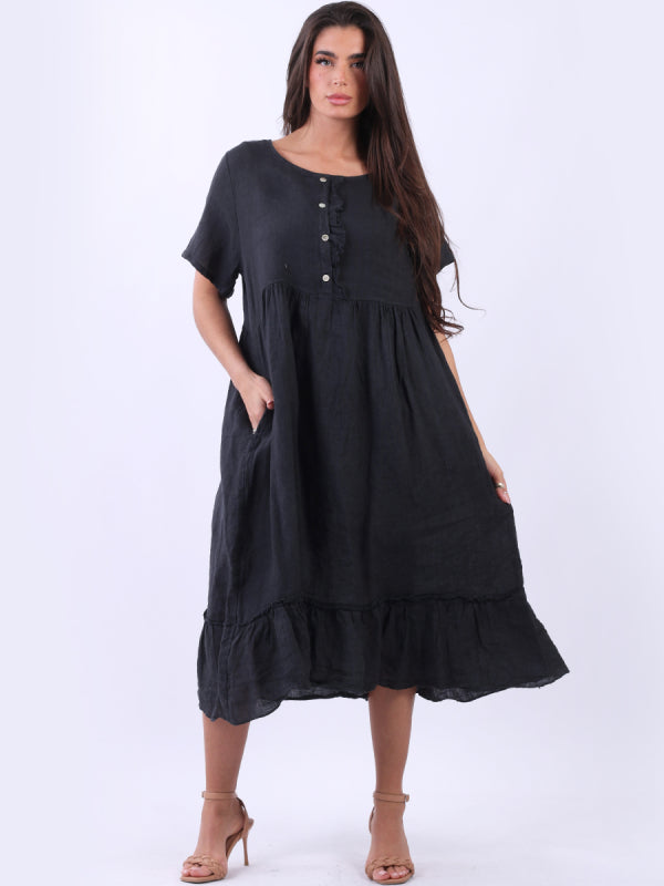Plus Size Linen Lagenlook Ruffle Dress