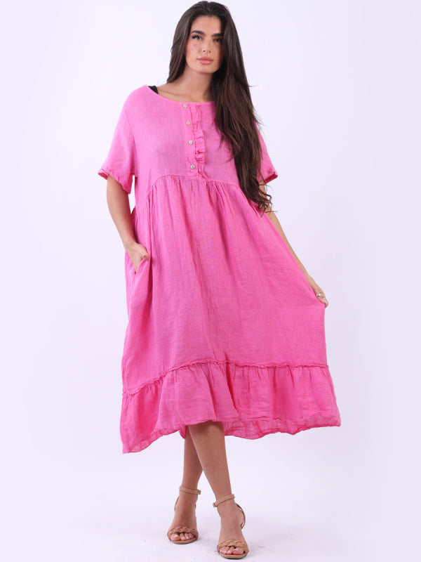 Plus Size Linen Lagenlook Ruffle Dress