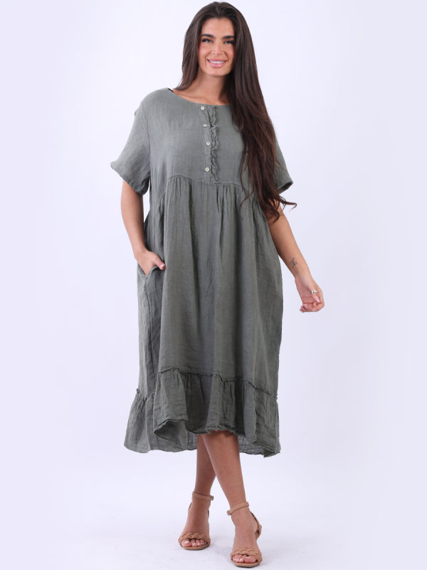 Plus Size Linen Lagenlook Ruffle Dress