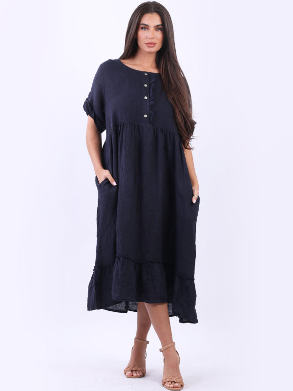 Plus Size Linen Lagenlook Ruffle Dress
